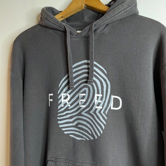 Hanes ComfortWash Womens Hooded Sweatshirt Size M Gray Freed Fingerprint Graphic - Picture 3 of 6